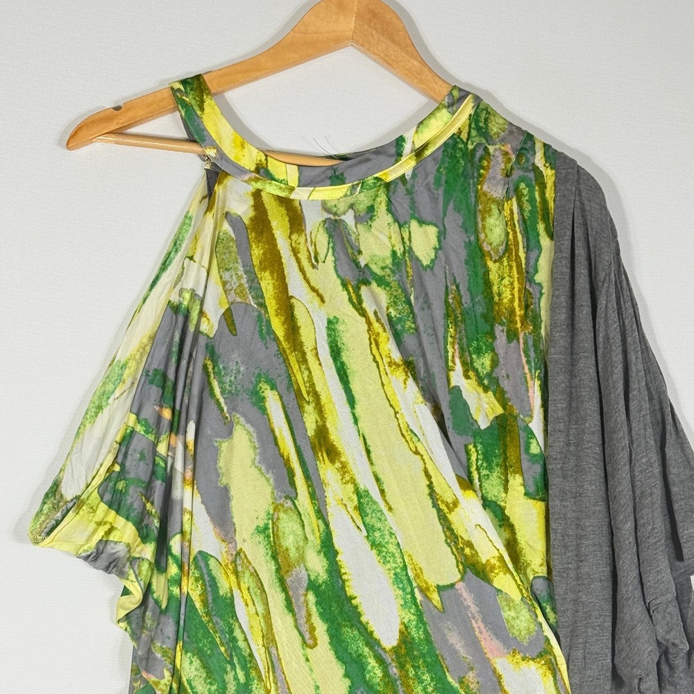 NEW BCBG Maxazria Runway Womens Medium Dress Grey Lime Abstract Asymmetrical - Picture 3 of 12
